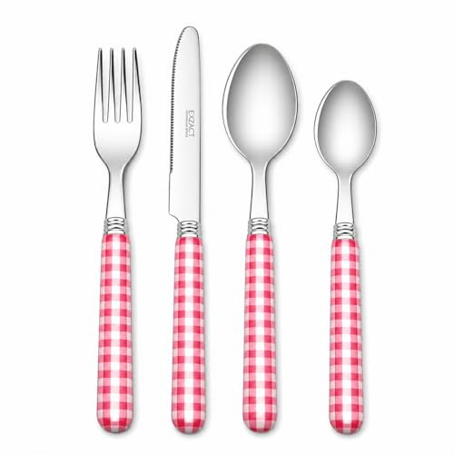 EXZACT Color Edelstahl-Besteck Set 24 Stück - 6 x Tafelgabeln, 6 x Tafelmesser, 6 x Abendessen Löffel, 6 x Teelöffel (Rosa)