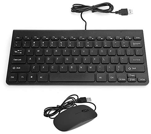 Teclado para Juegos, Teclado USB Ultrafino con Cable Ratón óptico Conjunto de Ratones Combo para PC portátil/2 Colores/1.3 Metros/Teclas Redondas(Negro)