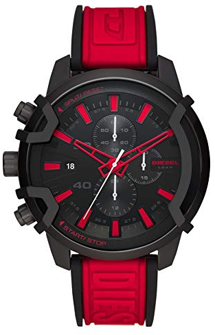 Diesel Herrenuhr Griffed, Chronographenwerk, 48 mm schwarzes Edelstahlgehäuse mit Silikonarmband, DZ4530
