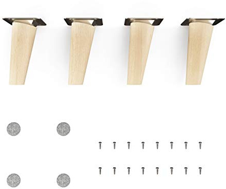 Sossai Möbelfüße aus Naturholz Buche unbehandelt, Clif Round HMF2, 10 cm hoch, rund, schräge Ausführung, für Regale, Kommoden, Schränke
