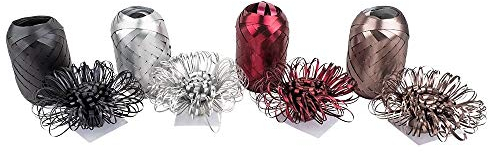 Ideen mit Herz Geschenkband- & Schleifen-Mix | metallic | je 4 Schleifen à Ø 7 cm & 4 Geschenkbänder à 10 m | silber, taupe, schwarz, rot