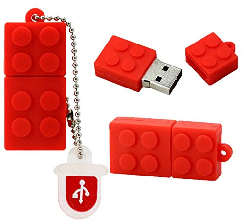 Mini USB-enhet 16 GB – USB-minne 16 GB – rött hänge – byggstenar hänge (röd)