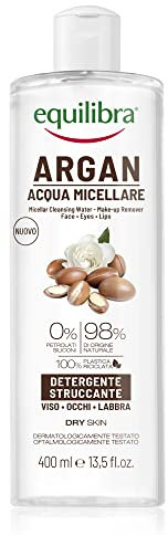 equilibra Viso, Argan Acqua Micellare, Struccante Viso e Occhi a Base di Acido Ialuronico e Tensioattivi di Origine Vegetale, Deterge e Strucca con Delicatezza, 400 ml