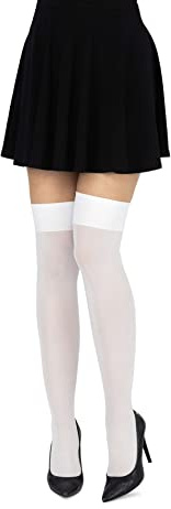Looksy - Chaussettes cuissardes pour femmes kniehoch, longues, unies pour filles, école, cosplay, uniforme, 60 den, Bianco, taille unique