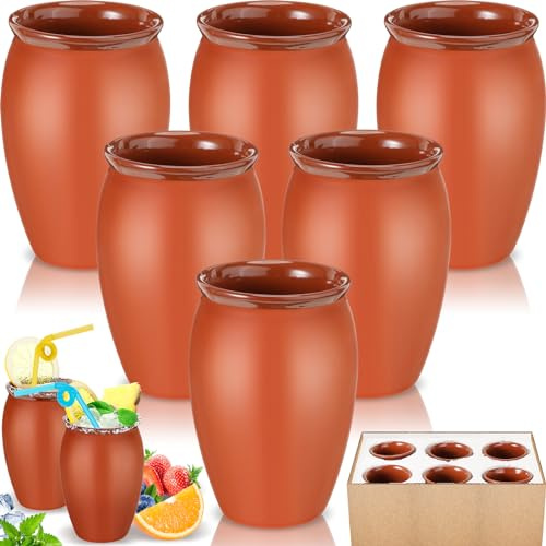 Gejoy 6 Set 20 oz Cantaritos De Barro Mexicanos Cantaritos Shooters Pottery Taco Tuesday Mexican Clay Cup Fiesta De Barro Mexicanos Cocktail Cups Cocktail Glasses for Tequila Margaritas Mojitos