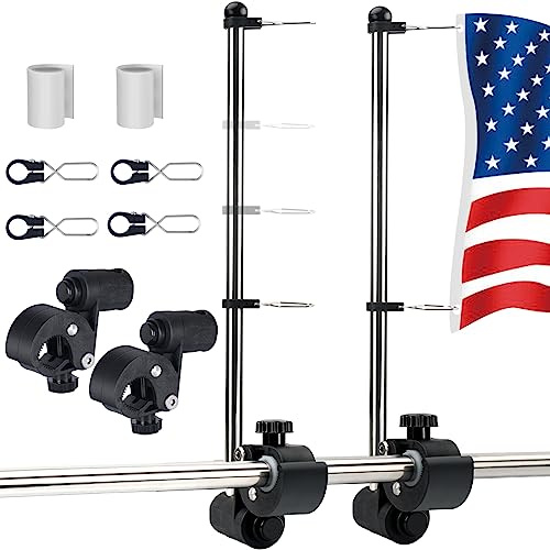 Marinebaby 2pcs Boat Flags with 2X Flag Pole, 316 Stainless Steel Rail Mount Boat Flag Pole kit (7/8 - 1-1/4 ), Adjustable Boat Flag Holder for Truck,Yacht,Pontoon