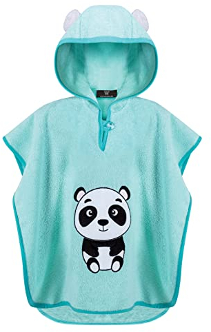 LAYNENBURG Premium Badeponcho Kinder mit Kapuze - 100% Baumwolle - OEKO TEX - Baby Jungen Mädchen Handtuch Poncho Frottee - 3-5 Jahre/Panda