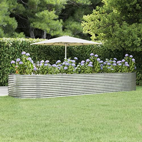 puraday Jardinière surélevée pour jardin 447 x 140 x 68 cm - Jardinière pour légumes - Spirale d'herbes XXL - Jardinière surélevée en métal - En aluminium - Grand format XXL - Argenté
