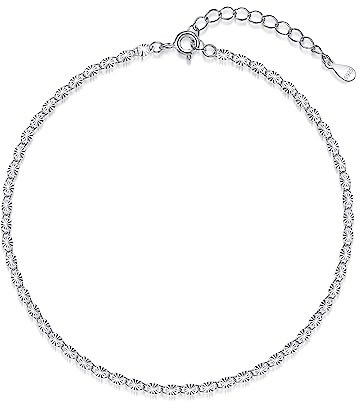 Cangall Silber Fußketten für Damen, 925 Sterling Silber Fußkettchen Armband, Flexibel Verstellbar Fußkette, Sommer Barfuß Strand Silber Fußkette am Fußgelenk, Silber Fußspange Fußbändchen Fußschmuck