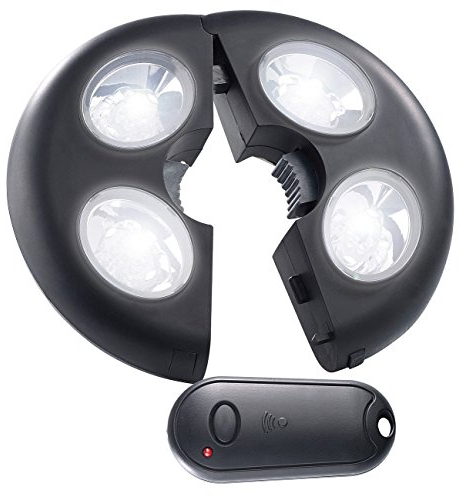 Lunartec LED-Licht Sonnenschirm: Helle LED-Schirmleuchte LSL-120, IP44, Versandrückläufer (Beleuchtung Sonnenschirm, Schirm-Leuchten, Zelt)