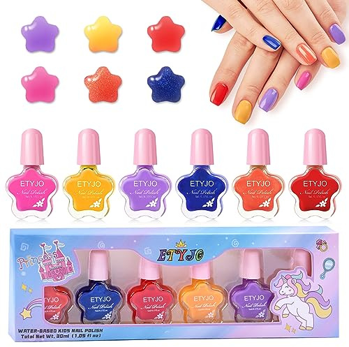 Kids Nail Polish-6 Color Kids Nail Polish Set for Girls Non Toxic Water-Based Natural Safe Low Odor Peel-off Quick Dry Nail Polish Kit for Girls Ages 3+ Birthday Gift Nail Polish Set
