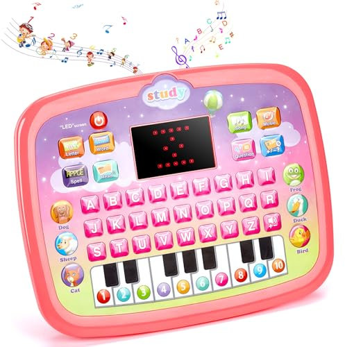 Hnyoou Toddler Toys for 2 Year Old Girls and Boys Education learning Computer Toys for 2 Year Olds Tablets Toys Presents for 1-4 Year Old Girls Presents Toys for 1 Year Old Girls Stocking Filler, Pink