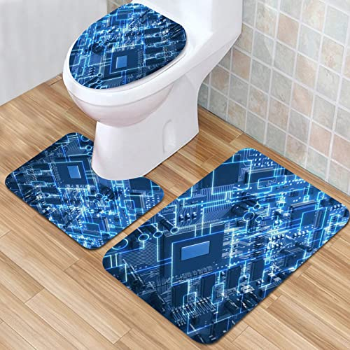 IUBBKI Badezimmermatte, Badezimmer-Anti-Rutsch-Matte, MotherCircuit Board Draufsicht Chip Industrial Technolo, Badematten-Set, 3-teilig, saugfähig, rutschfest, Badematte, WC-Vorleger, Badteppich für