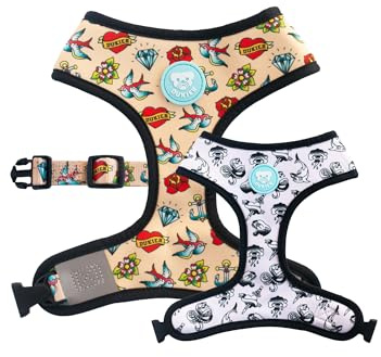 DUKIER - Arnés Reversible para Perros, Chaleco Antitirones, Mascotas, de Seguridad, Neopreno, Tattoo, Talla S
