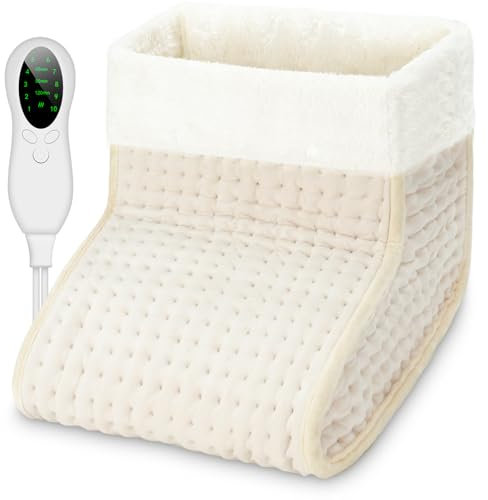 Biutee Calentador de Pies Eléctrico, Calentador Pies 10 Niveles de Temperatura 30-60℃ y Temporización de 45/90/120min, Calientapiés Eléctrico Cálido Lavable 90W, hasta Talla de Calzado 46 Beige