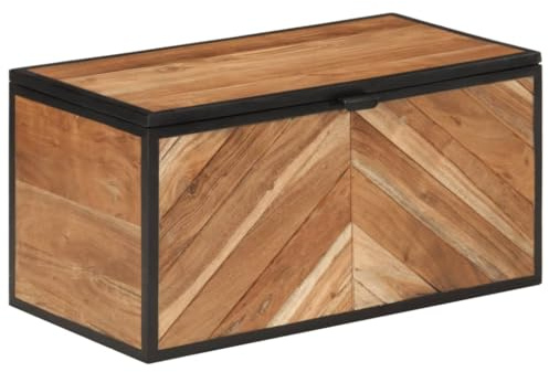 Homgoday Boîte de Rangement 60x30x30 cm Bois Massif d'acacia et Fer, Coffre à Coussins de Extérieur, Coffre à Outils de Jardin, Boîte de Stockage pour Balcon, Piscine, Terrasse
