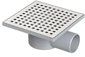 MAXIFLOW LİNE 150x150mm Steel Grate Plastic Body Horizontal Outlet 40Ø Square Floor Drain and Garden Drainage Grate