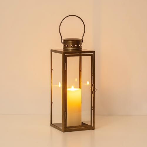 Staymoment Lanterne décorative dorée pour l'extérieur : 35 cm - Grand photophore d'extérieur comme balcon, jardin - Décoration de table vintage - Lanterne funéraire - Éclairage