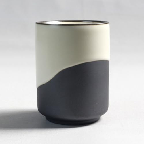 Gohobi Tazas de té modernas de cerámica, diseño de dos tonos, gris y negro (beige)