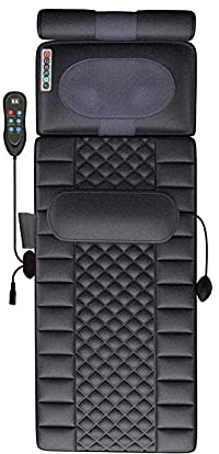 Colchoneta de masaje con calor, 10 motores de vibración, cojín masajeador corporal completo con calefacción para espalda, cuello, lumbar, muslos y 9 estilos de masaje para espalda, cuello y hombros.