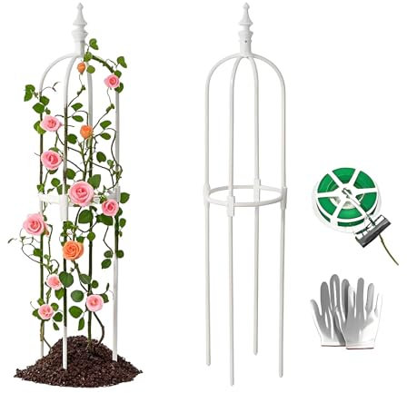 Metallspaljé För Trädgård, Obeliskspaljé För Klätterväxter, Vinranka Och Jasmin, 60 Cm 90 Cm 120 Cm 150 Cm 180 Cm Hög Topiaryram, Stöd För Utomhuskruka För Hemmet(Vit,25x120cm)