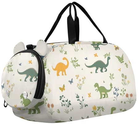 Foiosoh Borsone da palestra per ragazze con simpatico dinosauro con scomparto per scarpe, leggero, per viaggi notturni, weekender, per spiaggia, nuoto, piscina, sport