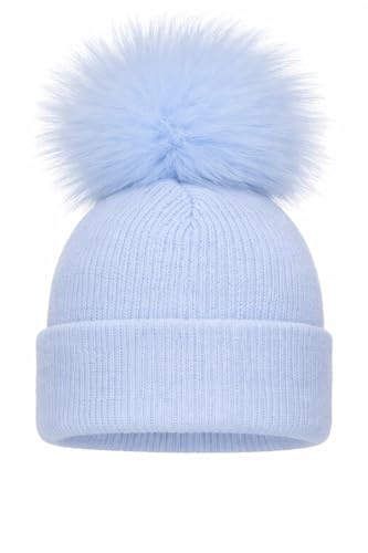 SOHOBABY™ Hecho en Reino Unido Sombrero Suave y Elástico con Pompón Simple para Bebé Niño y Niña, azul, 1 mes