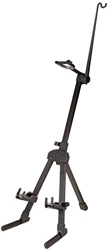 K&M 15530 Violinenständer Schwarz - mit Bogenhalter, Sicherheitsverschluss und Beutel, verstellbar - für Geige, Bratsche