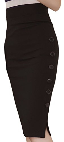 TEERFU Womens Slim Pencil Skirt Bodycon Stretch High Wiast Knee Length Skirt, Black, UK 18 (Asia size tag 4XL): Waist 34.6''