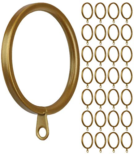 Meriville 28 pcs Gold 1.5-Inch Inner Diameter Metal Flat Curtain Rings with Eyelets, Fits Up to 1 1/4-Inch Rod