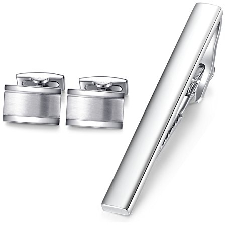 Honey Bear gemelli Fermacravatta Set da polso uomo - Rettangolo camicia acciaio per matrimonio Commercio Regalo (argento) (style 1 senza scatola)