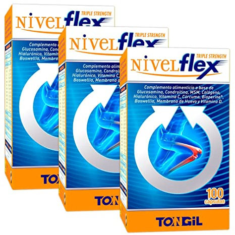 Glucosamina, Condroitina, MSM - 300 Cápsulas – Con Boswellia, Cúrcuma y Colágeno – Complejo Para Articulaciones, Cartílago y Huesos - +3 Meses de Suministro - Nivelflex 100 Cáps (Pack 3 Uds.) Tongil