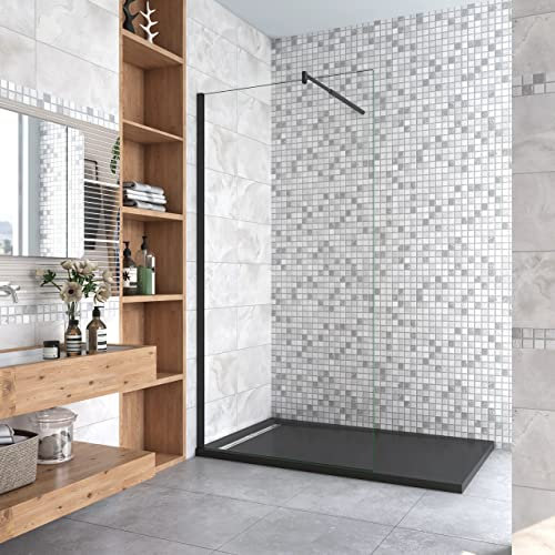 Parete Fissa Doccia Walk In 60x200cm in Vetro 8 mm Temperato Trasparente Anticalcare Con Barra Stabilizzatrice 70-120 cm Regolabile Profilo Nero Opaco