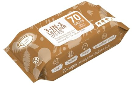 Air Jungles 3in1 Leather Cleaner Wipes 70 Count, Extra Large 8 x 10 Size, Clean Condition Protect Wipes for Vinyl and Leather Apparel Furniture Auto Car Interior Shoes Boots Bags