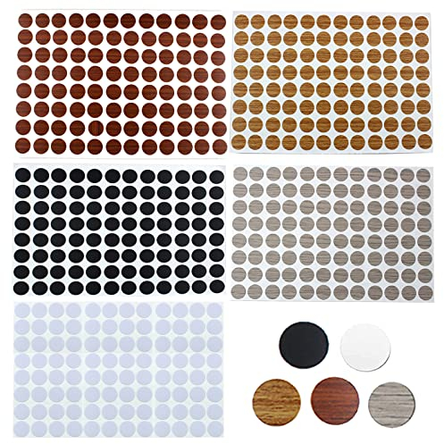 480 Stück Schraubenabdeckung Selbstklebend, 15mm Möbel Schraubenloch Aufkleber, Selbstklebende Abdeckkappen, Runde Bohrloch Sticker, Selbstklebend 5 Farben, K3189L