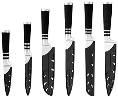 WERWER Couteaux à Chef de Cuisine Ensemble en Acier Inoxydable 6pcs Style Japonais Tang Sashimi Sashimi Couteau Sashimi Couteau Gaine Cuisine Accessoire Couteau