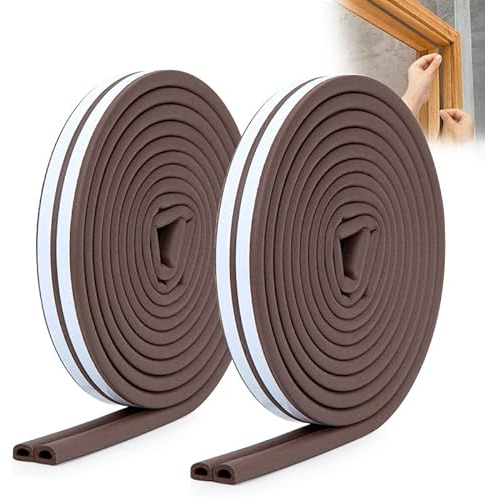 YOUSHARES 12M Bande de Joint D-Profil, Bas de Porte Isolant, Joint Forte Adhérence de Porte d'entrée, Isolation Porte Fenêtre Caoutchouc Anti Froid Anti Bruit Poussière, Antichoc 2 Rouleaux (Marron)