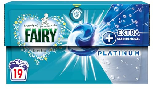 Fairy Non Bio PODS®, detersivo liquido per bucato, 19 lavaggi, platino, con rimozione extra delle macchie per pelli sensibili