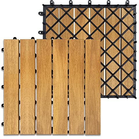 SUBTLETY 4m² Acacia Piastrelle per Terrazze da Giardino 44 Pezzi Mattonelle per Patio 30x30cm Piastrella con Incastro Sistema e Drenaggio Griglia Pavimentazione per Esterni Laghetti (Type A)