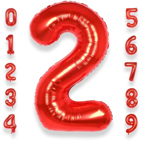 Palloncino Numero 2 Compleanno Rosso: Grande 101 cm Elio Palloncini Rossi Compleanno 2 Anni Mylar Foil Numeri Gigante Bimba Bambina Giganti per Festa di Baby Shower Anniversario Decorazioni