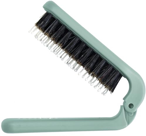 Uffy MiniPop Travel Hair Brush – Mini Folding Boar Bristles for Women, Men & Kids | Kid-Friendly Portable Purse Brush for Wet & Dry Hair, Curly or Straight | Pocket-Size Detangler – Dusty Mint