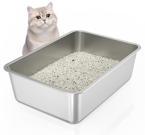 WENBOKMIN Bandeja Sanitaria de Acero Inoxidable para Gatos,50 x 35 x 15 cm
