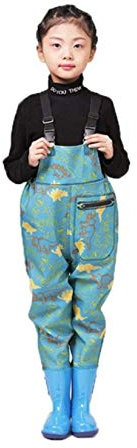 HWBZSZY wasserdichte Wathose für Jungen und Mädchen, rutschfest Bootfoot Kids Gummi Watstiefel mit Verstellbarer Schultergurt, Verdickt Jagd und Fischerei Jugend Angelschuhe,Grün,28 EU