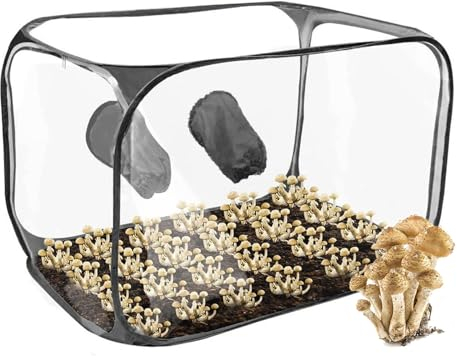 Boîte Tente de Serre pour Culture de Champignons, Matériau PVC Transparent, Kit de Germination de Graines, avec 2 Filtre à air, pour Mycelium de Champignon, Champignon Pluie, 90x60x60cm(Noir)