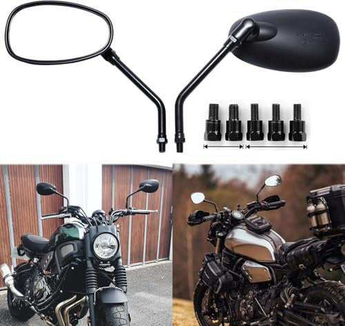 Rétroviseurs Latéraux de Moto avec M10 M8 Vis, Noir Rectangle Retroviseur Moto Compatible pour Yamaha Bobber ATV Street Bike Cruiser Chopper Scooter