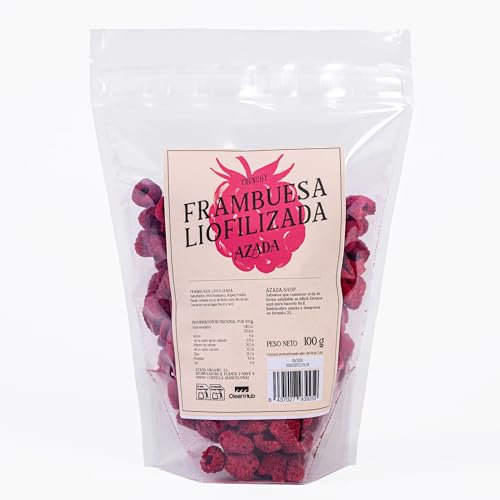 AZADA | Frambuesas liofilizadas 100g | Frambuesas Deshidratadas enteras | 100% Frambuesa | Sin Azúcar añadido | Crujiente | Sin Gluten | Vegano | Para Toppings | Snack Saludable
