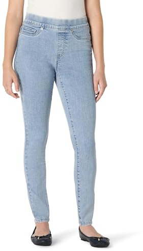 Amazon Essentials Women's Stretch Denim Mid-Rise Pull-On Skinny Jegging, Iced Light Wash, 16 Short