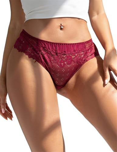 comeondear Perizoma Sexy Donna Pizzo Tanga Seducente a Vita Bassa Mutande Brasiliana Taglie Forti Mutandine Mini Slip Elasticizzato G-String Hot Biancheria Intima Lingerie Bikini Rosso#f,XXL