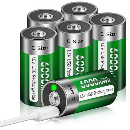Palogreen 6 Stück Aufladbare Baby C Akku USB 6000mWh - 1.5V/Lithium Wiederaufladbare batterien C Akku hohe Kapazität Mit Typ C Ladekabel, 3 Stunden Schnellladung