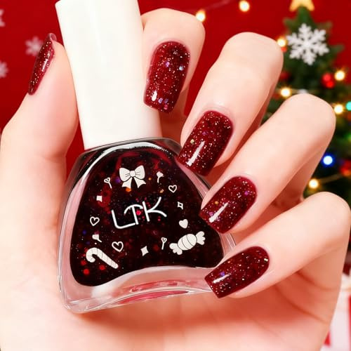 Bunte Glitzernder Roter Nagellack, Glänzender Schnelltrocknender Nagellack, Weinroter Nail polish mit Cremigem Finish, Langanhaltender Chip Resistant & Nagelfarbe für DIY Nail Art Maniküre zu Hause